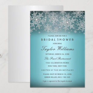 Silver Blue Jewel Snowflake Bridal Shower Invite
