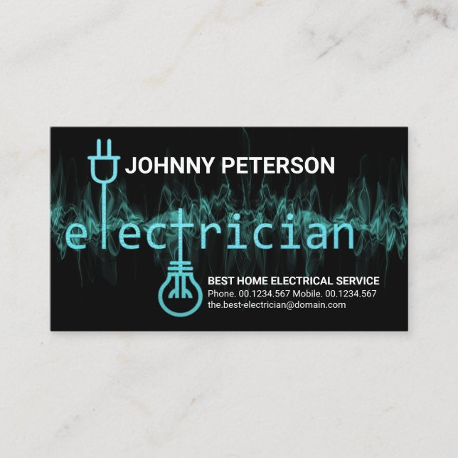 Silver Blue Lightning Electrician Signage Circuit Business Card (Front)