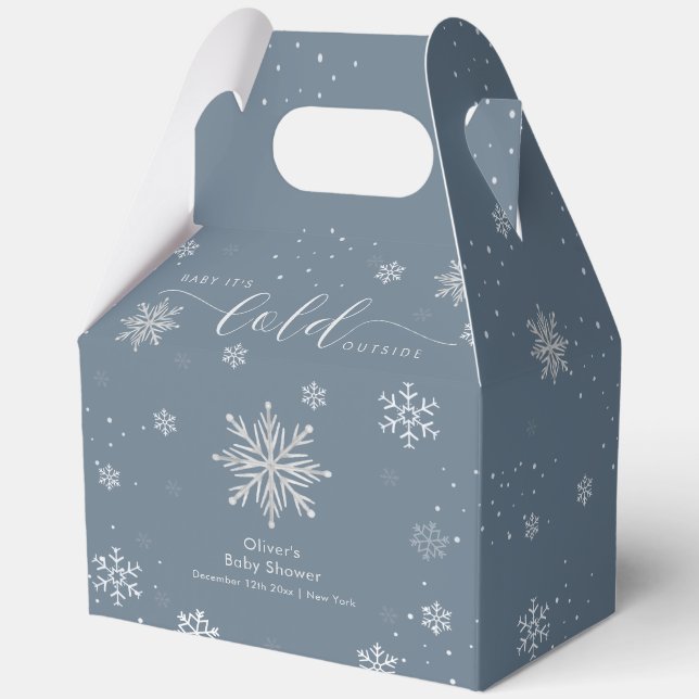 Silver Blue Magical Winter Snowflake Baby Shower  Favour Box (Front)