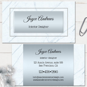 Silver Blue Marble Interior Design Business Card