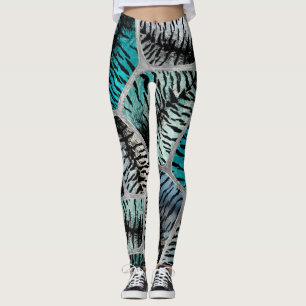 Silver Blue Marbles Tiger Faux Fur Cells Leggings