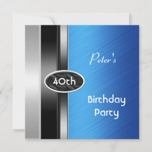 Silver Blue Mens 40th Birthday Party Man Invitation