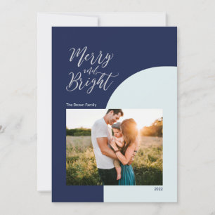 Silver & Blue   Merry & Bright Christmas Greeting Card