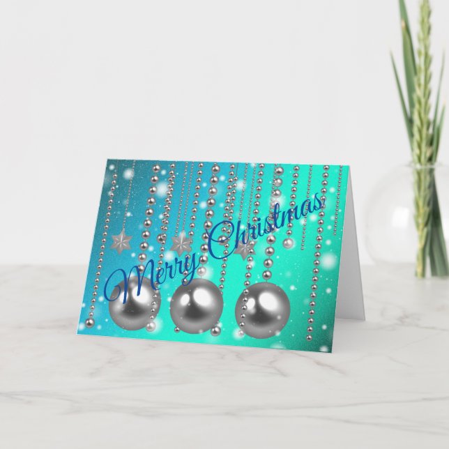 Silver Blue Merry Christmas Card (Front)