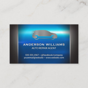 Silver Blue Metallic   Auto Repair Logo Business Card