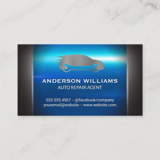 Silver Blue Metallic | Auto Repair Logo Business Card (Front)