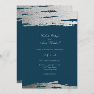 Silver & Blue Modern Abstract Elegant Faux Foil Invitation