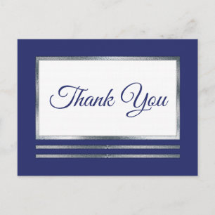 Silver   Blue Modern Simple Elegant Thank You Postcard