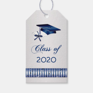 Silver blue mortar, diploma Graduation Gift Tags