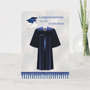 Silver blue Mortar, Gown and diploma Card