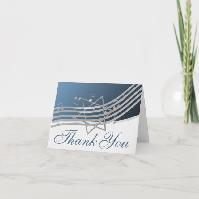 Silver Blue Music in the Air Thank You Note (Front)