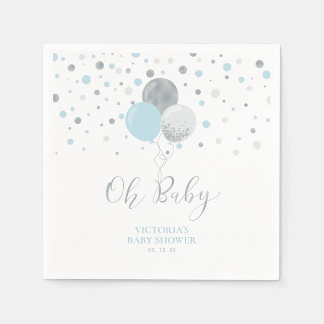 Silver & Blue Oh Baby Baby Shower Napkin (Front)