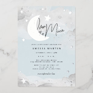 Silver Blue Over the Moon Baby Shower Foil