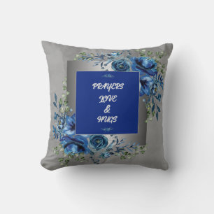 Silver & Blue Petal Symphony Throw Pillow