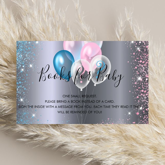 Silver blue pink baby shower book request enclosure card (Creator Uploaded)