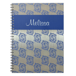 Silver Blue Pisces Fish Pattern Notebook