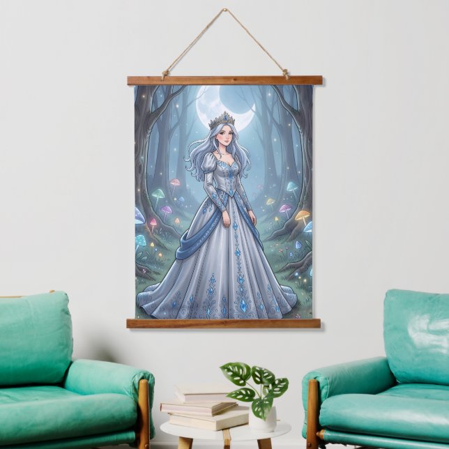 Silver blue princess in the forest hanging tapestry (Living Room)