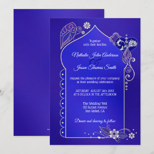 Silver Blue Purple Henna Mehndi Wedding Invitation