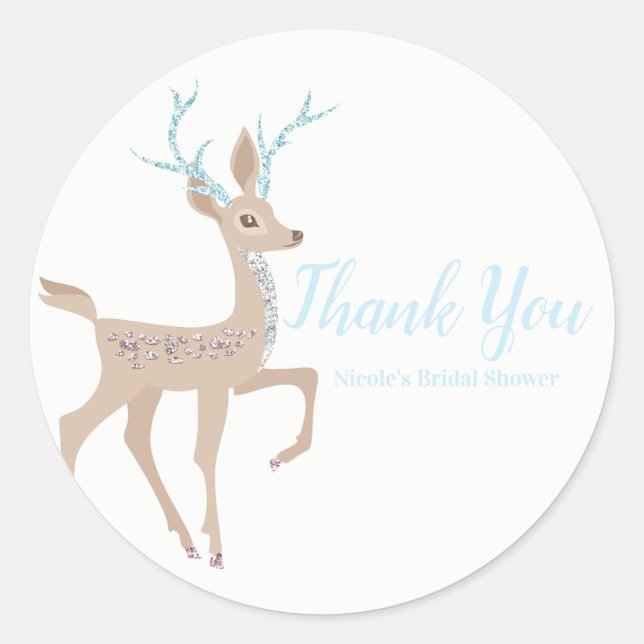 Silver & Blue Reindeer Holiday Winter Wonderland Classic Round Sticker (Front)