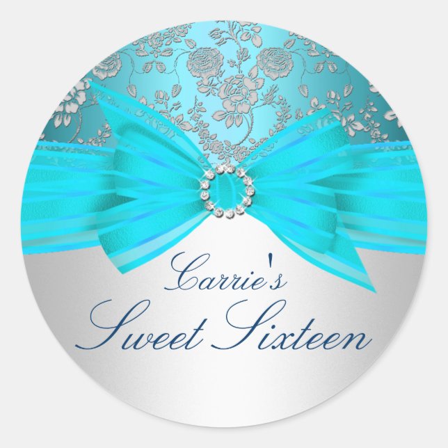 Silver & Blue Rose Sweet Sixteen Sticker (Front)