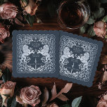 Silver Blue Royal Lion Mediaeval Sword Wedding Paper Coaster<br><div class="desc">Add royal charm to your tablescape! These custom wedding coasters feature a majestic lion and floral design with your names and monogram, all in luxurious silver against a blue background. Perfect for a mediaeval fantasy celebration with timeless elegance! The silver featured on this item is NOT real foil and is...</div>