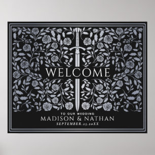 Silver Blue Royal Mediaeval Sword Wedding Welcome  Poster
