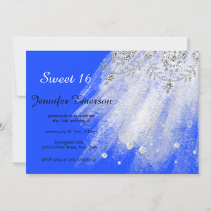 Silver Blue Sapphire Dress Glitter Sweet Sixteen Invitation