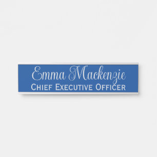 Silver Blue Script Door Sign for Office