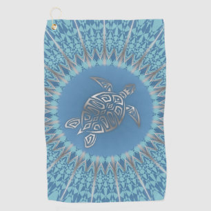 Silver Blue Sea Turtle And Mandala Golf Towel