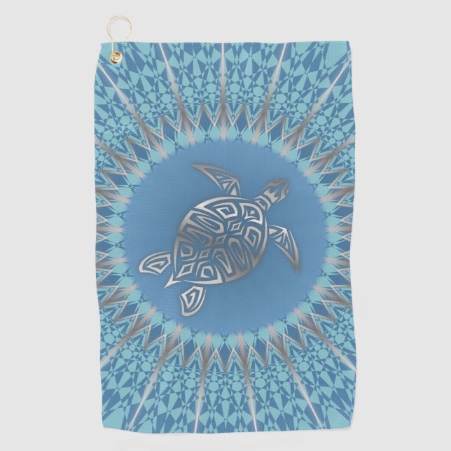 Silver Blue Sea Turtle And Mandala Golf Towel (Front)