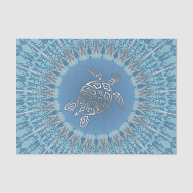 Silver Blue Sea Turtle And Mandala Tissue Paper (Front)