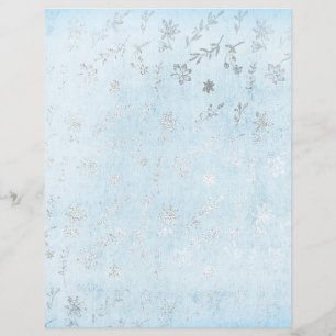 Silver & Blue Shabby Floral Scrapbook Paper