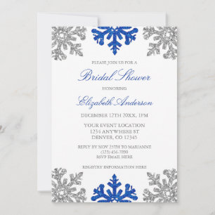 Silver Blue Snowflake Bridal Shower Invitation