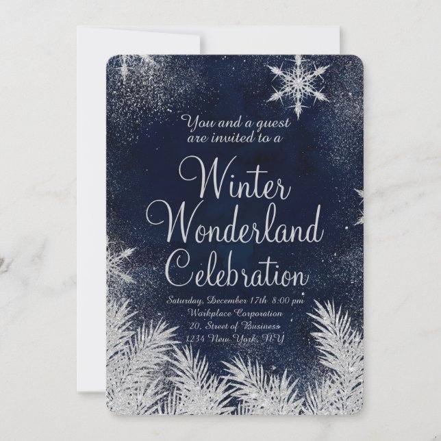 Silver blue snowflake corporate winter wonderland3 invitation (Front)
