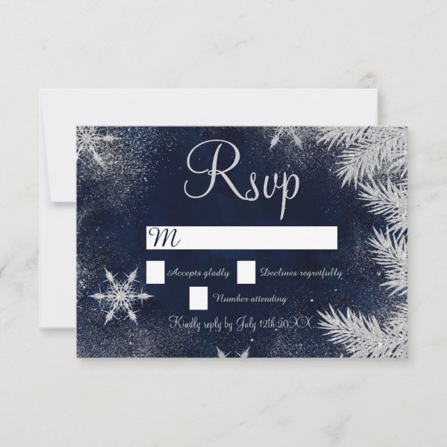 Silver blue snowflake wedding rsvp wonderland (Front)