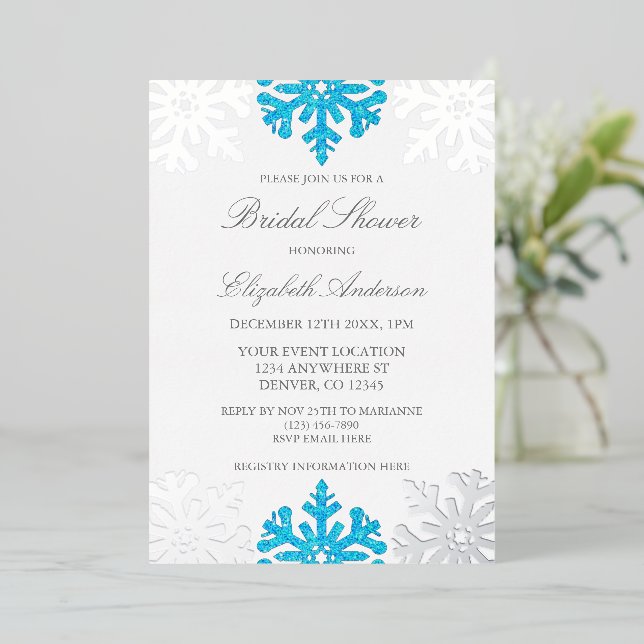 Silver Blue Snowflake Winter Bridal Shower (Standing Front)