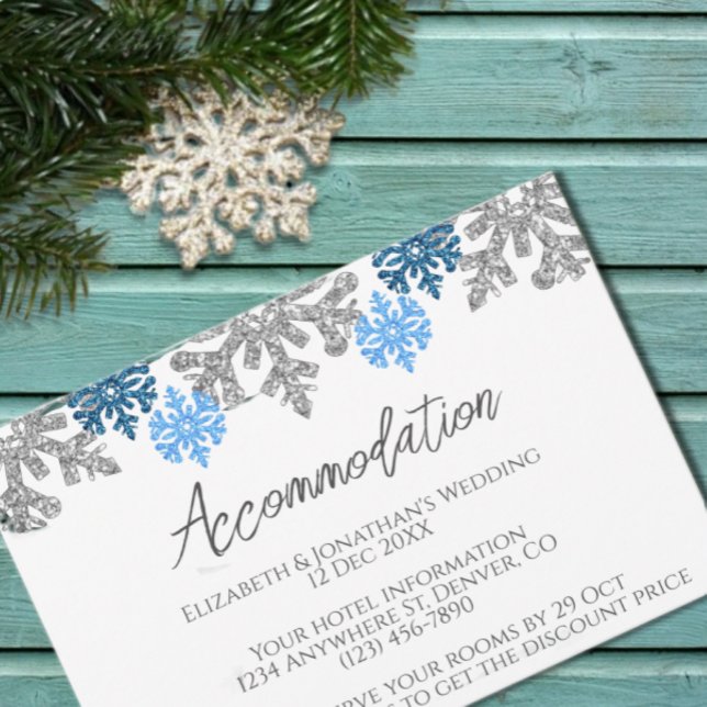 Silver Blue Snowflake Winter Wedding Accommodation Enclosure Card (Creator Uploaded)