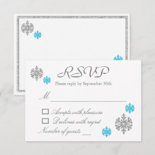 Silver Blue Snowflake Winter Wedding RSVP Card