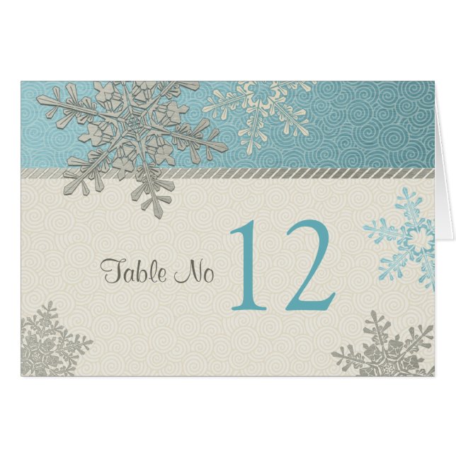Silver Blue Snowflake Winter Wedding Table Card (Front Horizontal)