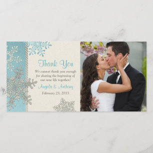 Silver Blue Snowflake Winter Wedding Thank You Card