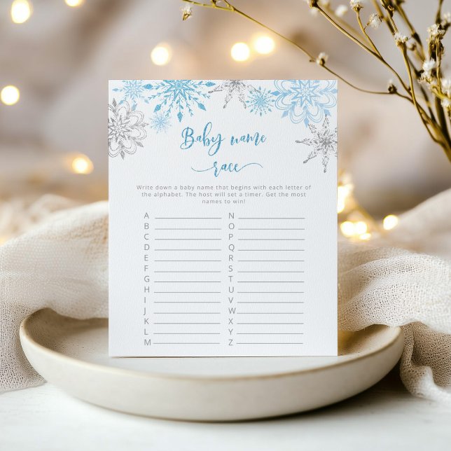 Silver blue snowflakes baby name race game (Creator Uploaded)