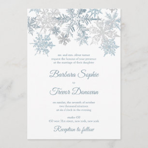 Silver Blue Snowflakes Christmas Winter Wedding Invitation