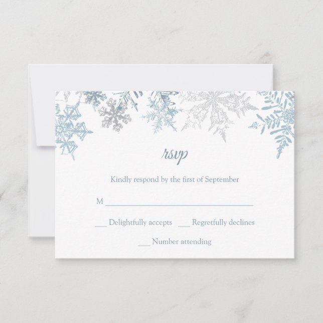 Silver Blue Snowflakes Christmas Winter Wedding RSVP Card (Front)