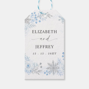 Silver Blue Snowflakes Floral Winter Wedding Gift Tags