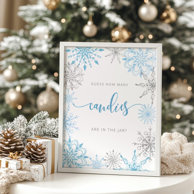 Silver blue snowflakes Guess how many candies Poster (Creator Uploaded)