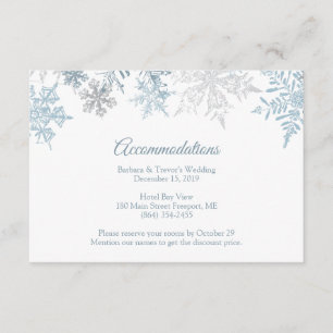 Silver Blue Snowflakes Winter Accommodations Enclosure Card