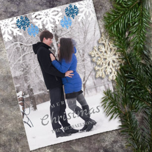 Silver Blue Snowflakes Winter Christmas Foil Holiday Card