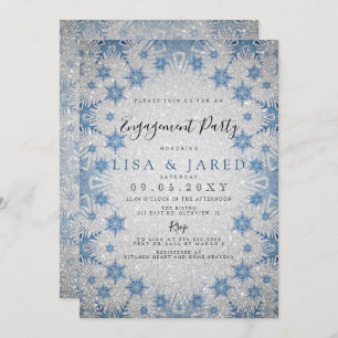 Silver Blue Snowflakes Winter Engagement Party Invitation