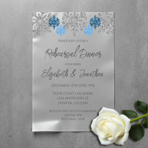 Silver Blue Snowflakes Winter Rehearsal Dinner Vellum Invitations