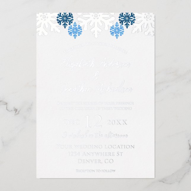 Silver Blue Snowflakes Winter Wedding (Front)
